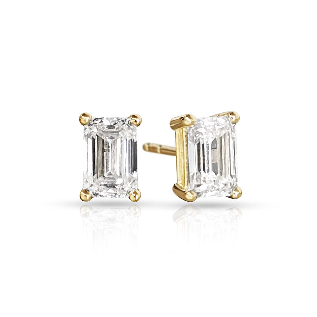 14K Solid Gold Moissanite Stud Earrings, 0.5ct Emerald Cut Moissanite Solitaire Studs, Everyday Earrings, Minimalist Earrings, Gift for Her