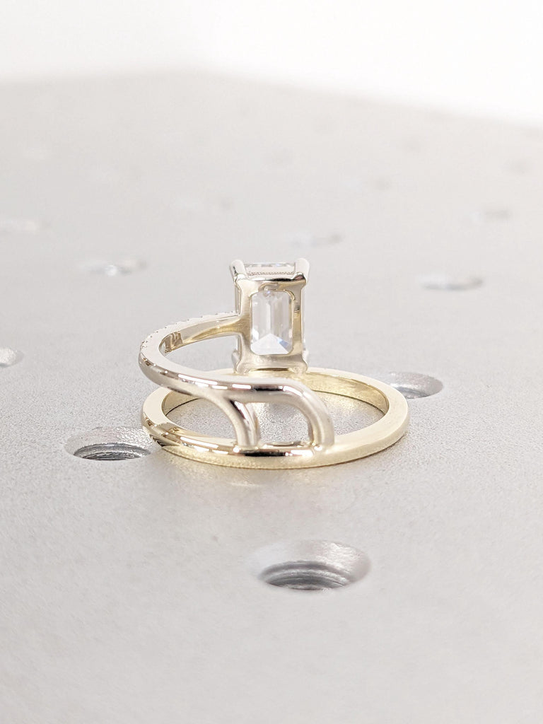 Half and Half Paved Moissanite Band and Plain Gold Band Unique Engagement Ring | 14k Gold Promise Ring | Custom Woman Bridal Ring Jewelry