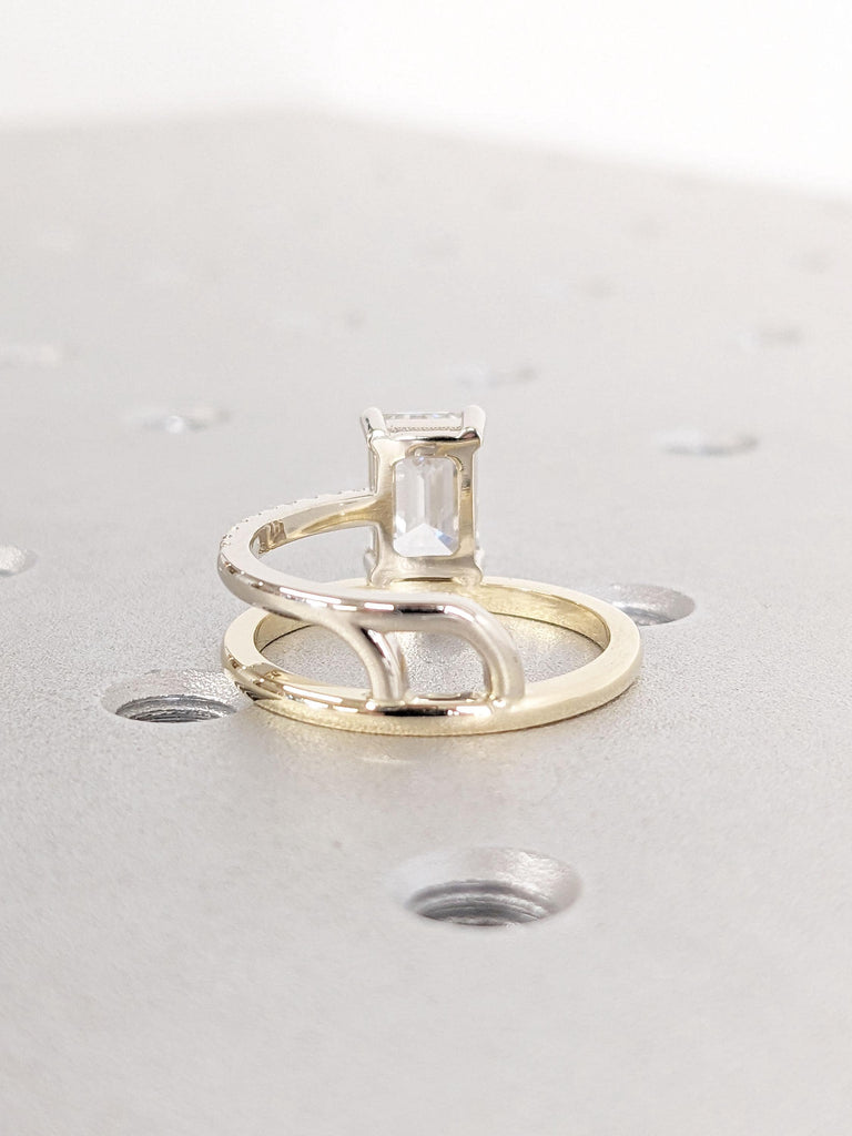 14k Plain Yellow Gold Ring | Diamond and Moissanite Engagement Ring | Thin Moissanite Wedding Ring | Half Eternity Anniversary Gold Band