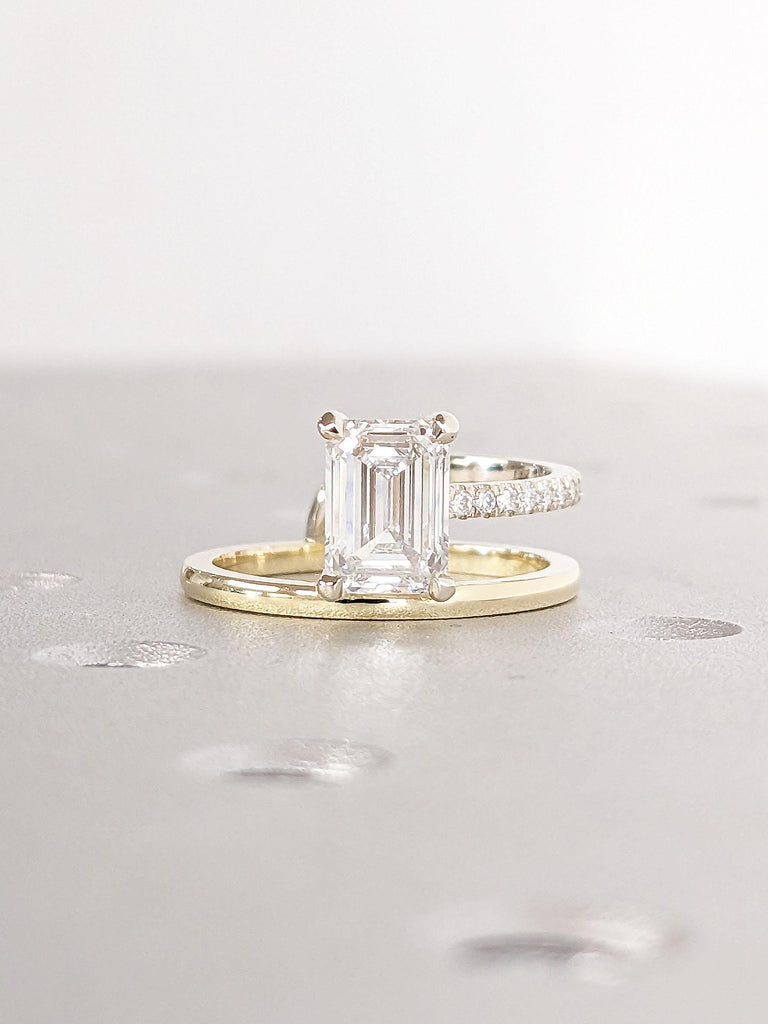 Unique Emerald Cut Simulated Diamond Engagement Ring in 14k Solid Gold | Solitaire Promise Anniversary Ring | Emerald cut Ring | Bridal Ring