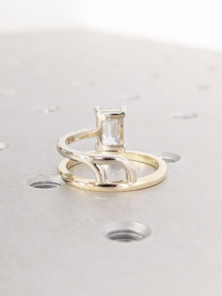 Unique Emerald Cut Simulated Diamond Engagement Ring in 14k Solid Gold | Solitaire Promise Anniversary Ring | Emerald cut Ring | Bridal Ring