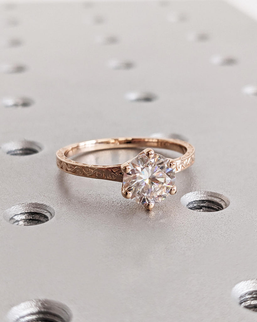 Lab Created Diamond Bridal Ring, Round Lab Diamond Bridal Ring, 14K Solid Rose Gold, Simulant Diamond Engagement Ring, Anniversary Ring Gift