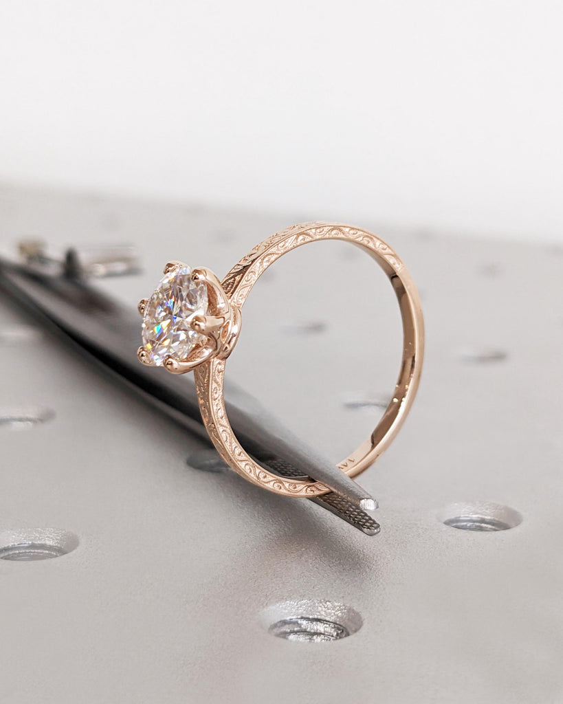 Lab Created Diamond Bridal Ring, Round Lab Diamond Bridal Ring, 14K Solid Rose Gold, Simulant Diamond Engagement Ring, Anniversary Ring Gift