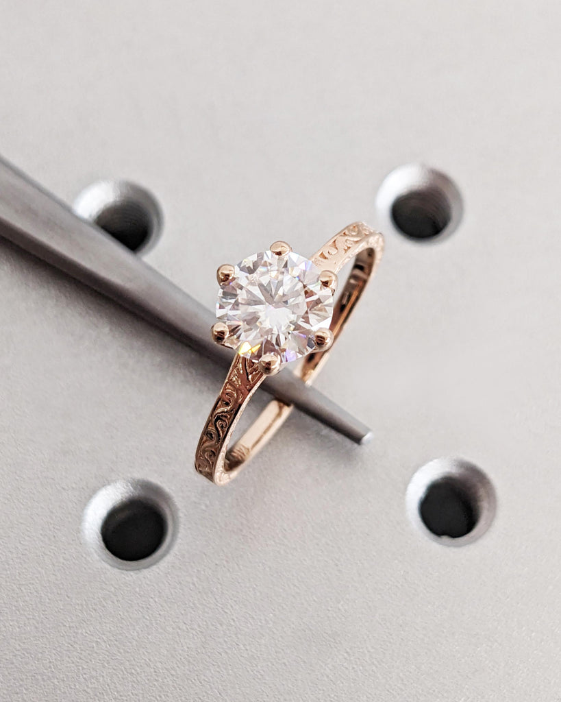 Lab Created Diamond Bridal Ring, Round Lab Diamond Bridal Ring, 14K Solid Rose Gold, Simulant Diamond Engagement Ring, Anniversary Ring Gift