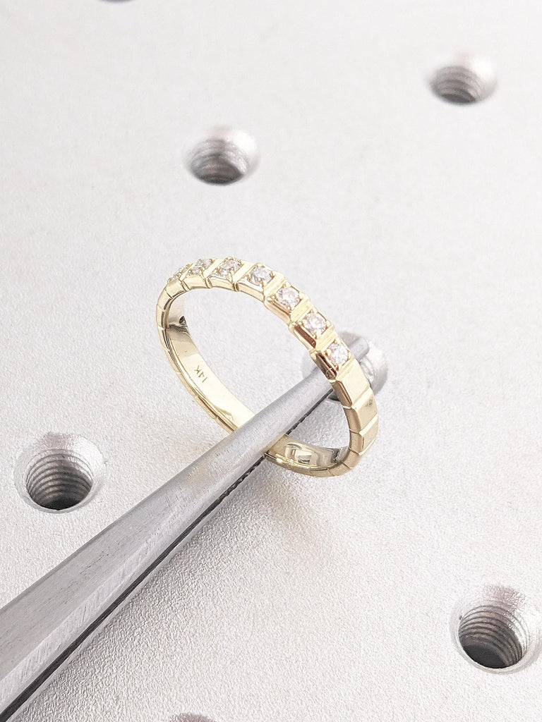 14k Yellow Gold Diamond Ring, Stackable Rings for Women, Diamond Matching Ring, Unique Wedding Bands, Dainty Stacking Ring, Gift for Women