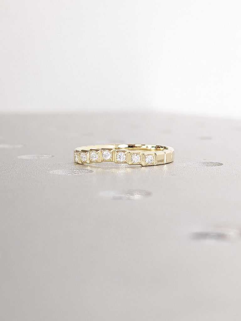 14k Yellow Gold Diamond Ring, Stackable Rings for Women, Diamond Matching Ring, Unique Wedding Bands, Dainty Stacking Ring, Gift for Women