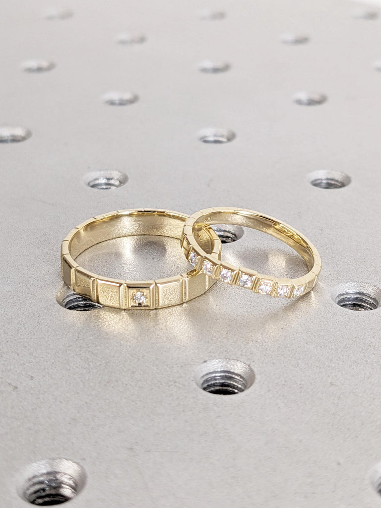 14k Gold Ring for Men and Women His and Hers Wedding Ring, Couples Ring Set, Dainty Matching Band, Vintage Promise Ring, Unique Bridal Gift