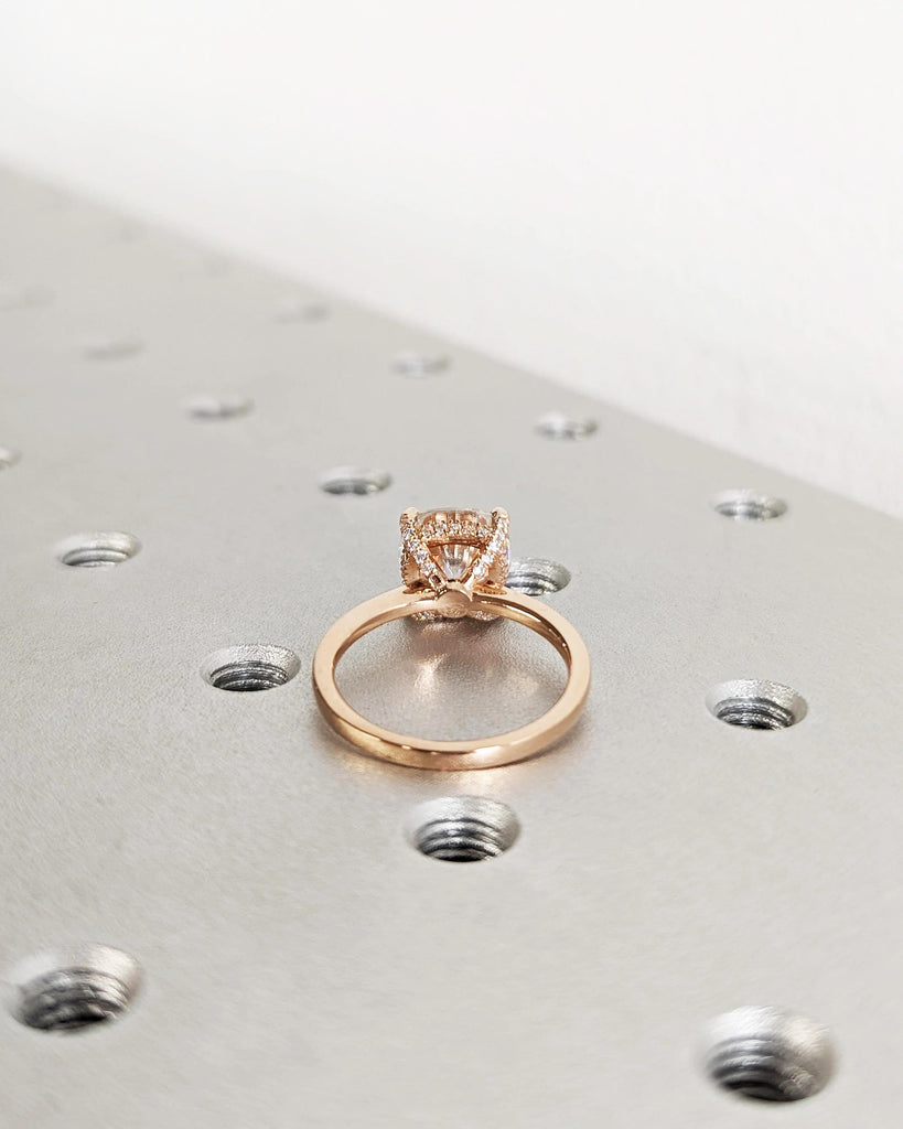 Cushion Cut Moissanite Engagement Ring, 18k Rose Gold Solitaire Ring, Hidden Halo Promise Ring, Anniversary Gifts for Women, Fine Jewelry