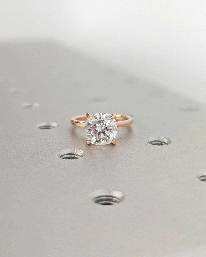 Lab Grown Diamond Ring | 18k Rose Gold Solitaire Ring | Cushion Cut Anniversary Ring | Hidden Halo Engagement Ring | Birthday Gift for Her