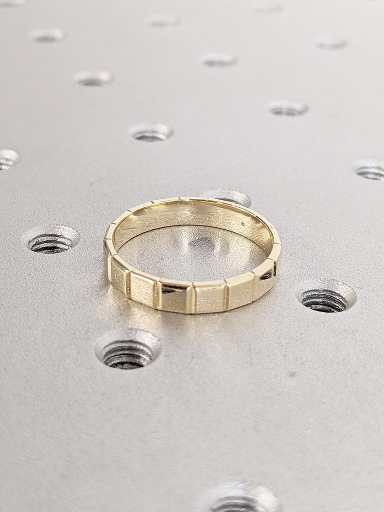 Unique Ice Cube Ring | Diamond Promise Ring | Minimalist 14k Yellow Gold Wedding Band for Him and Her | Wedding Birthday Gifts for Couple