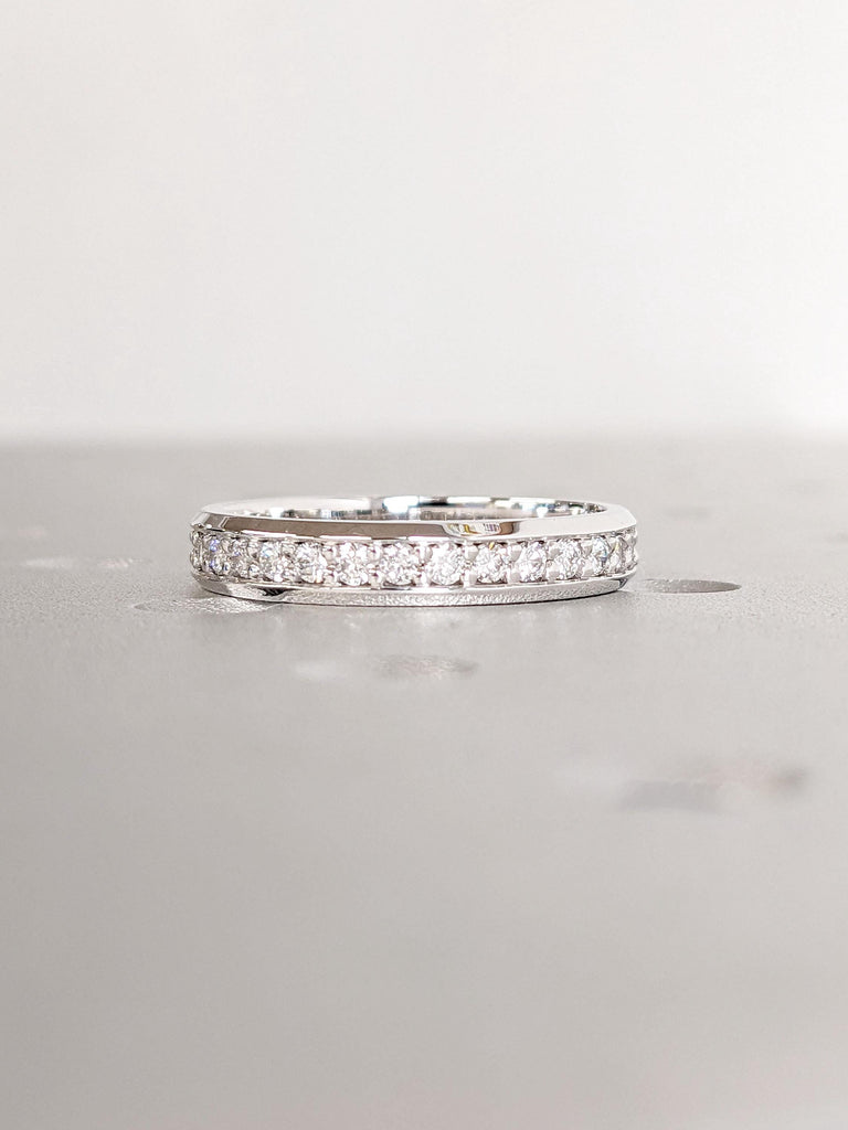 Modern Mens Wedding Band | Diamond Eternity Band | 14k White Gold Ring | Channel Set Diamonds Band | Simple Minimalist Wedding Ring for Men
