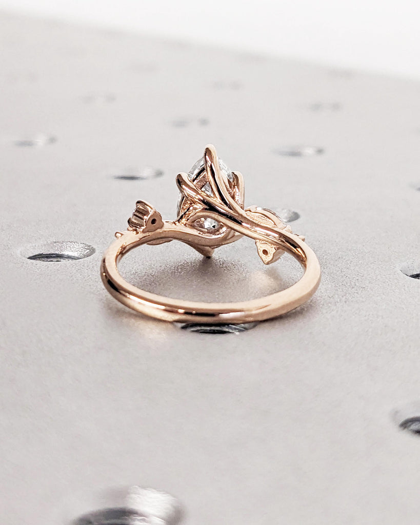 Best Man Made Diamond Promise Anniversary Ring Gift for Wife | Rustic Engagement Ring | Lab Created Diamond Cluster Leaf Ring | Dainty Ring