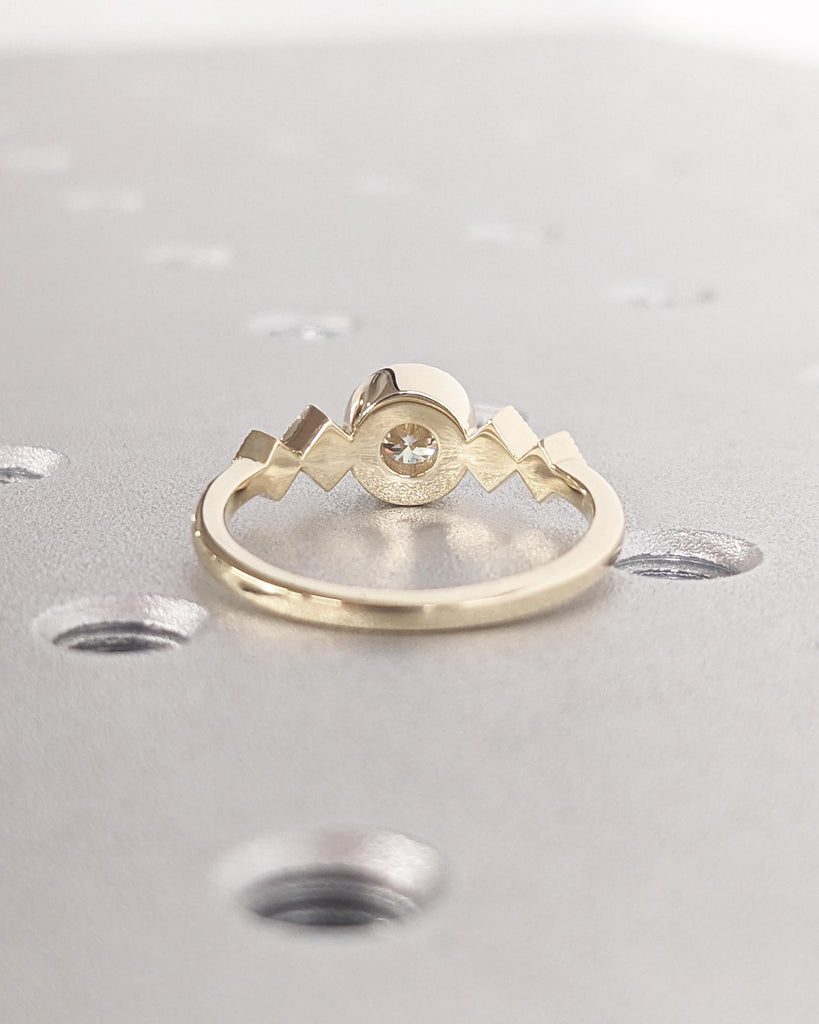 5mm Moissanite Engagement Ring, Milgrain 14K Yellow Gold Wedding Band, Round Moissanite Ring, Unique Proposal Ring, Wedding Anniversary Gift