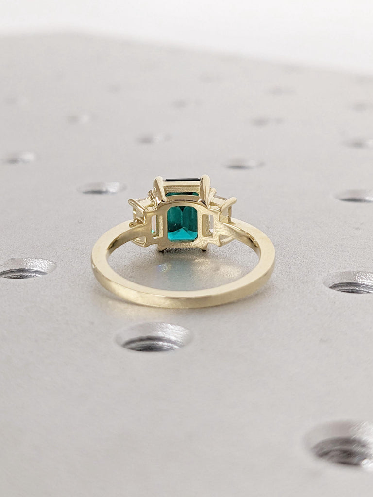 Unique Green Emerald and Lab Grown Diamond Engagement Ring | Solid Gold Rings for Women | Bridal Ring Gift for Her | Past Present Future