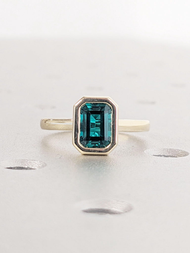 1,2, 3CT Emerald Cut Emerald Solitaire Ring | 14k Yellow Gold Engagement Ring Bezel Set | Statement Ring | Gift For Her, Minimalist, Unique