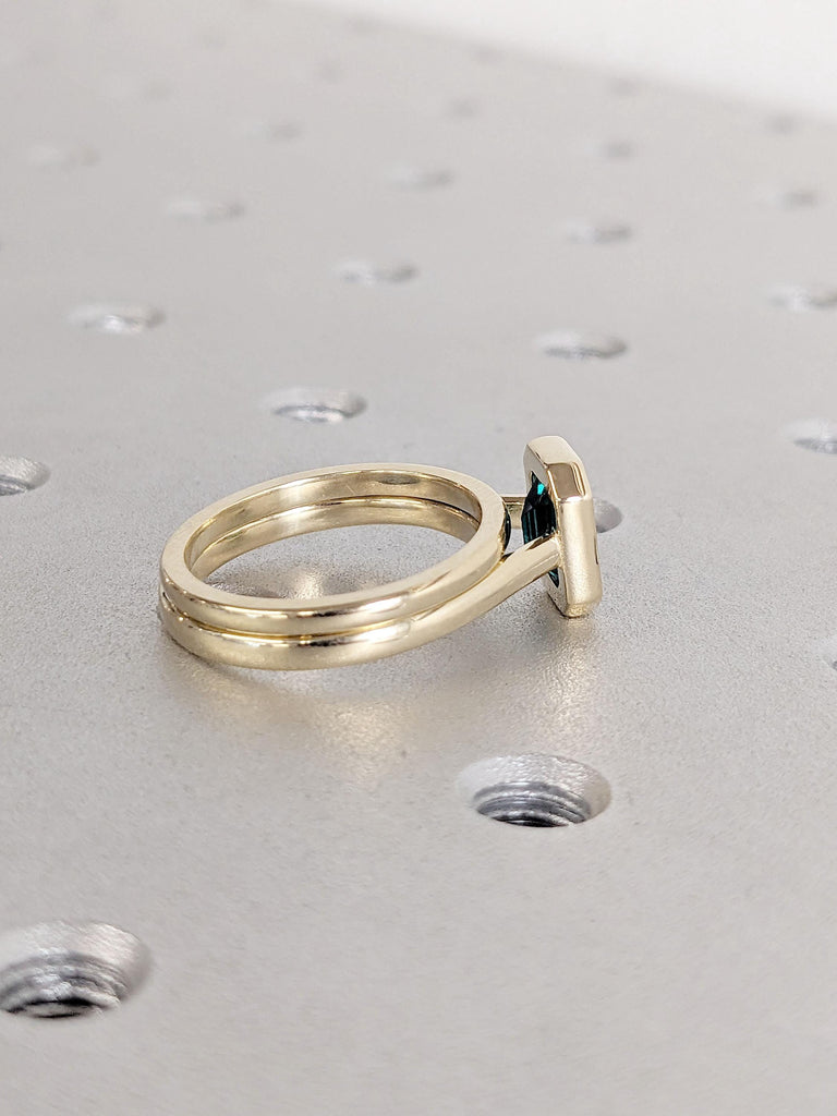 Green Emerald Promise Anniversary Stacking Ring Set | 14k Thin Gold Rings for Women | Yellow Gold Solitaire Engagement Ring | May Birthstone