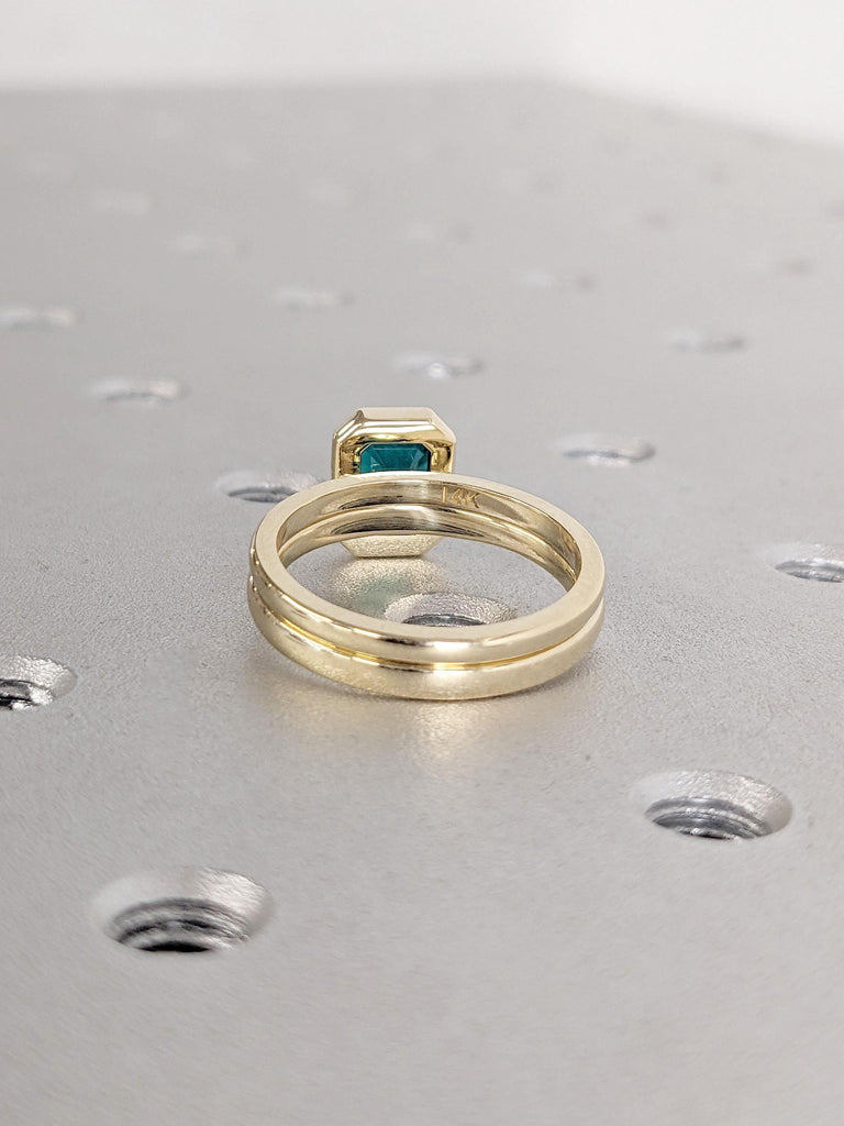 Green Emerald Promise Anniversary Stacking Ring Set | 14k Thin Gold Rings for Women | Yellow Gold Solitaire Engagement Ring | May Birthstone