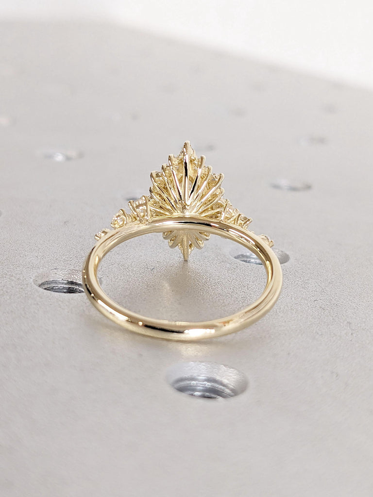 Navette Marquise Cluster Ring 14K Gold Platinum, Navette Ring, Marquise Ring, Moissanite Engagement Ring, Cluster Cocktail Ring, Art Nouveau