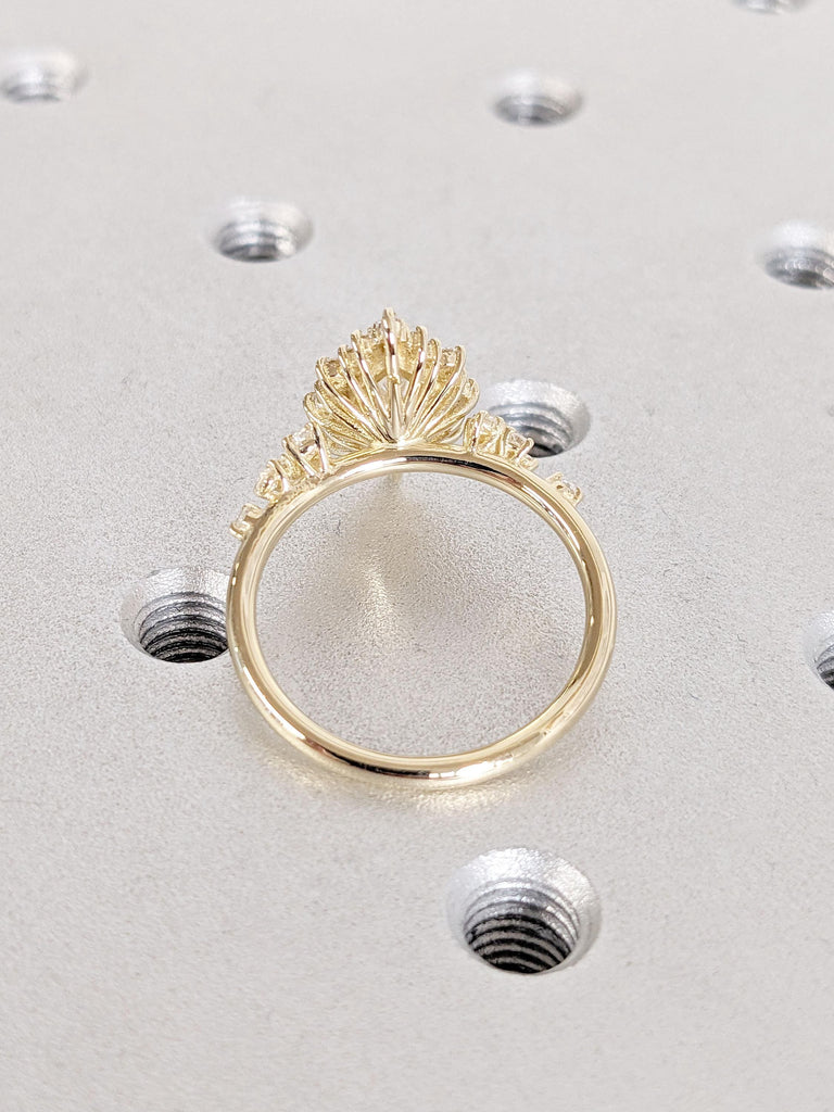 Art Deco 14k Gold Rings for Women | Moissanite and Diamond Wedding Anniversary Ring for Wife | Marquise Halo Engagement Ring | Bridal Ring