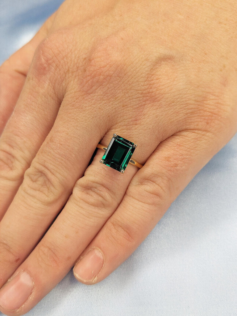 18k Yellow Gold Hidden Halo Wedding Ring, Lab Grown Emerald Engagement Ring, Emerald Cut Promise Ring, Unique Solitaire Ring, Birthday Gift