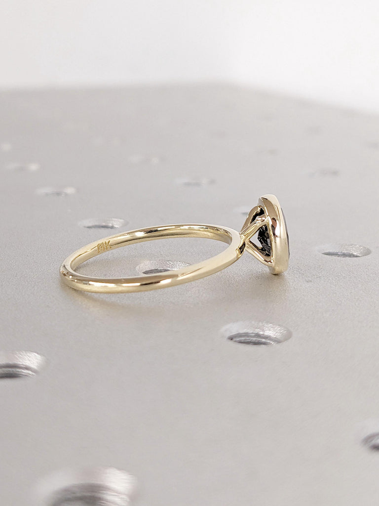 Bezel set Natural Salt and Pepper Black Diamond Simple Promise Ring for Her | Vintage Wedding Ring | 14k 18k Gold Ring | Woman Bridal Ring