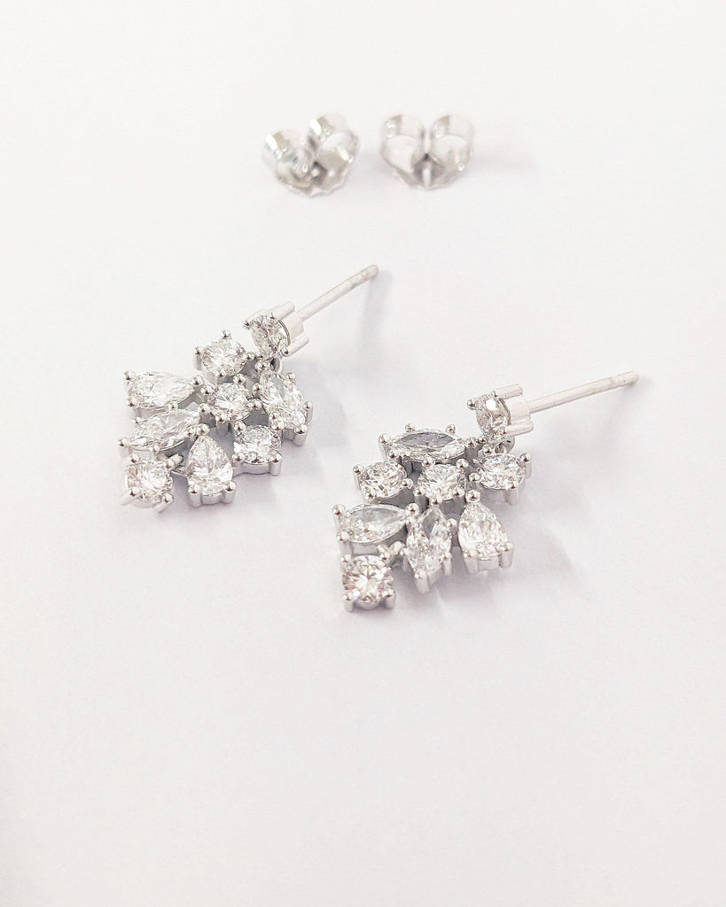 Statement Wedding Earrings • Gala Earrings • 14K White Gold Diamond Earrings • Diamond Marquise Leaf Shape Long Drop Earrings • Gift For Her