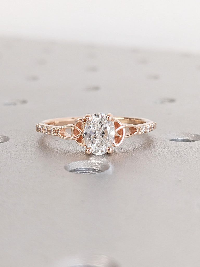 14k Rose Gold Engagement Ring | Simulated Diamond Wedding Ring | Vintage Handmade Irish Knot Wedding Anniversary Ring, Gift for Wife