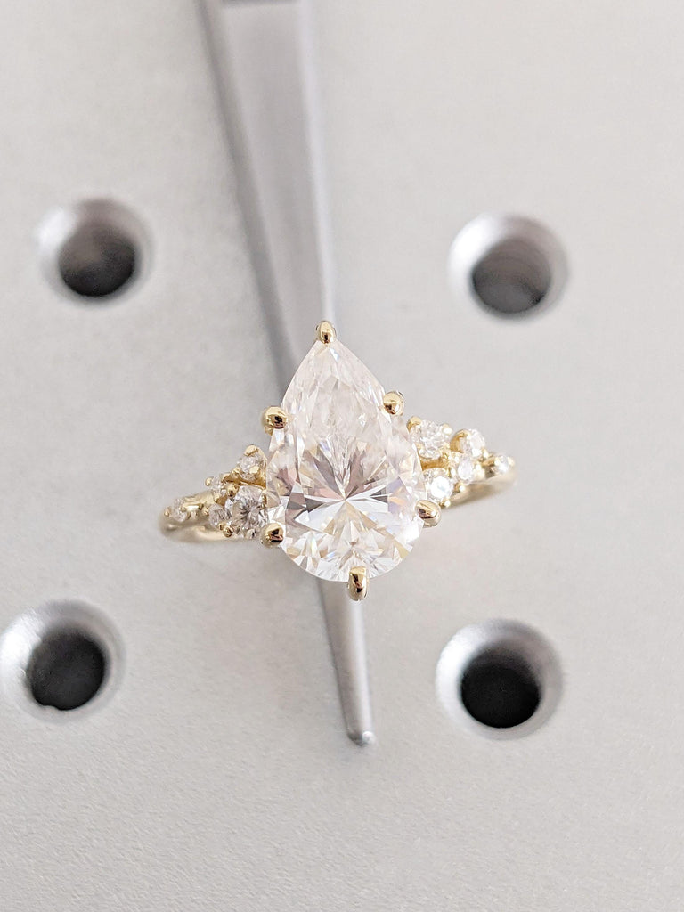 18K Yellow Gold Wedding Ring for Her | VVS Lab Grown Diamond Promise Anniversary Ring | Snowdrift Diamond Cluster Ring