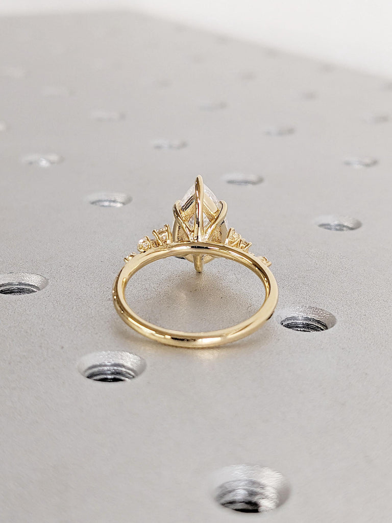 Pear cut Lab Grown Diamond 18K Yellow Gold Engagement Ring | Unique Snowdrift 6 Prong Diamond Cluster Promise Ring | Wedding Ring for Her