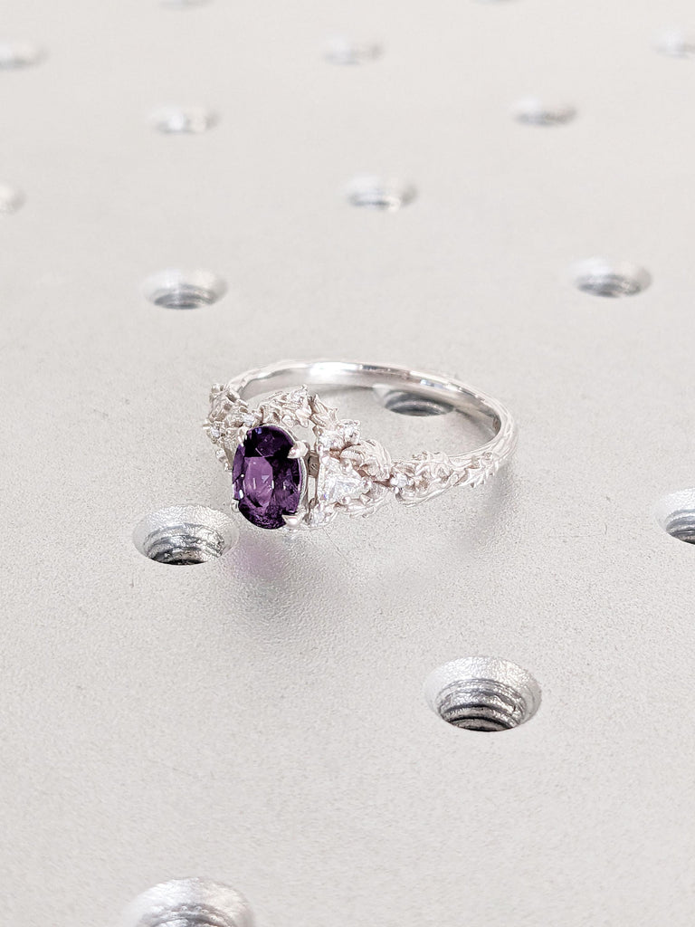 Unique Purple Alexandrite and White Moissanite Engagement Rings for Women | Solid Gold Engagement Ring