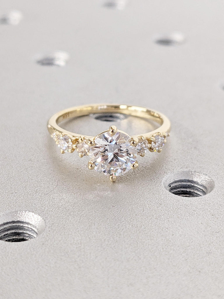 Unique VVS Moissanite and Diamond Engagement Ring | Solid Gold Rings for Women | 1ct, 1.5ct, 2ct Moissanite Wedding Ring | Anniversary Gift