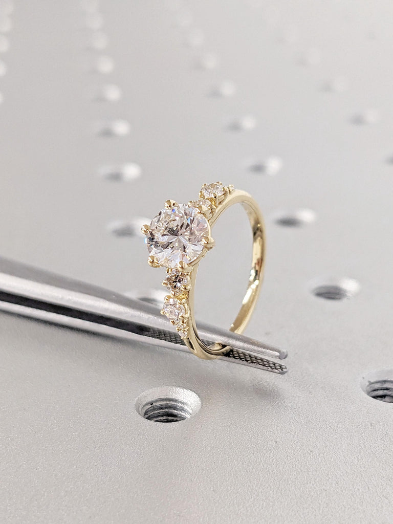 Unique VVS Moissanite and Diamond Engagement Ring | Cluster  Ring| 14k 18k Gold Ring | Women Wedding Ring