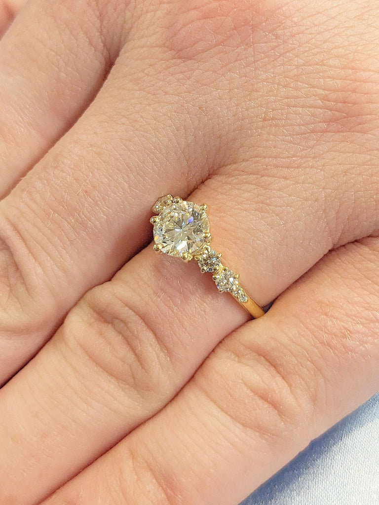 Round cut Simulated Diamond Art Deco Engagement Ring | Sparkling Lab Created Diamond Promise Ring for Her | Custom Woman Bridal Ring Jewelry image #10