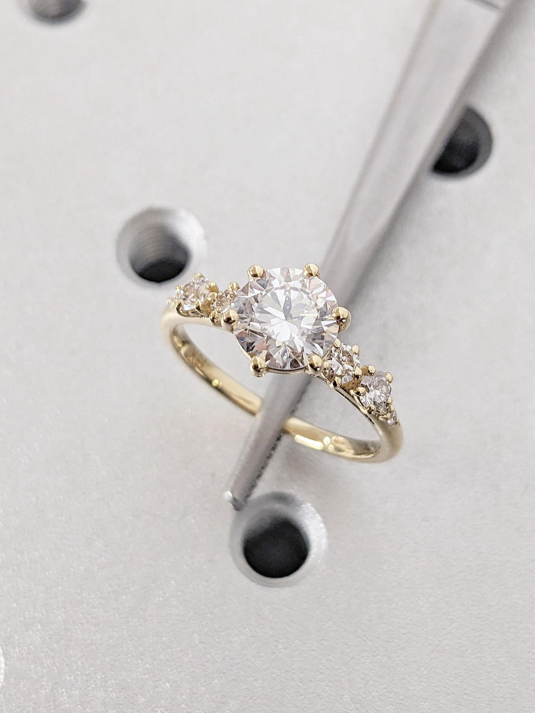 Lab Diamond Cluster Snowdrift Ring | 18k Solid Yellow Gold Rings for Women | Round Engagement Ring