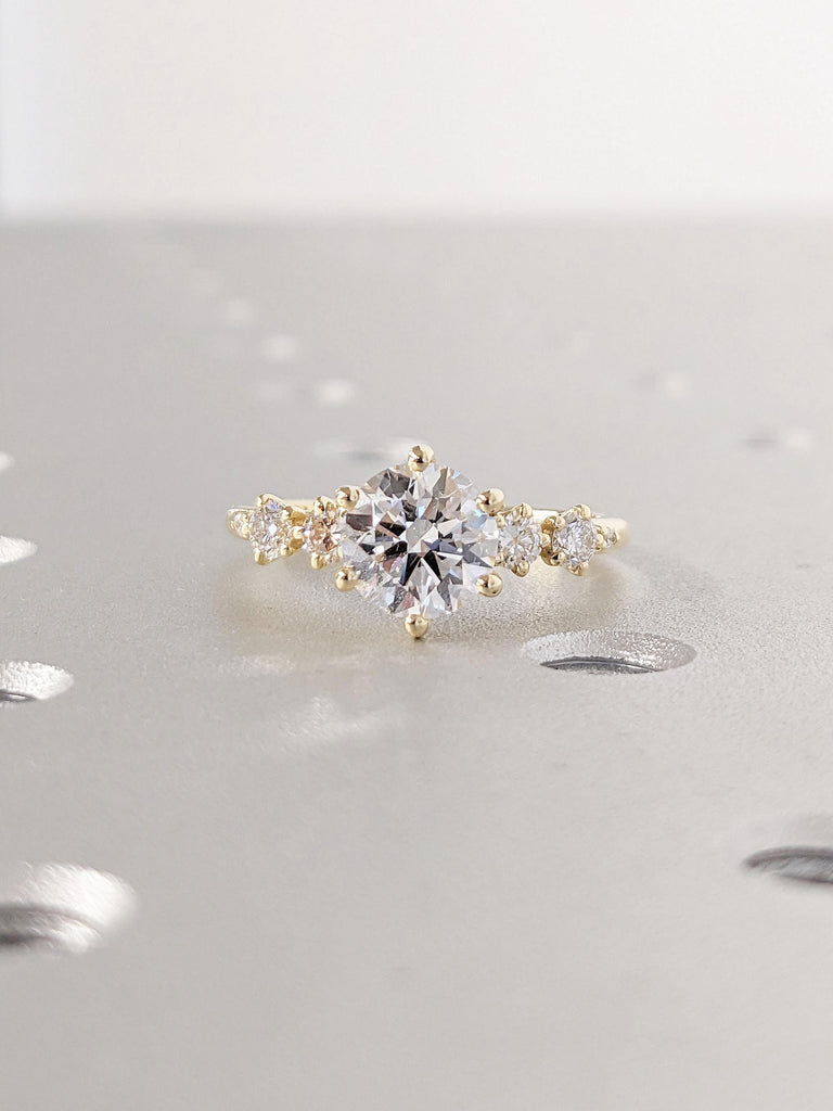 Round cut Simulated Diamond Art Deco Engagement Ring | Sparkling Lab Created Diamond Promise Ring for Her | Custom Woman Bridal Ring Jewelry image #2