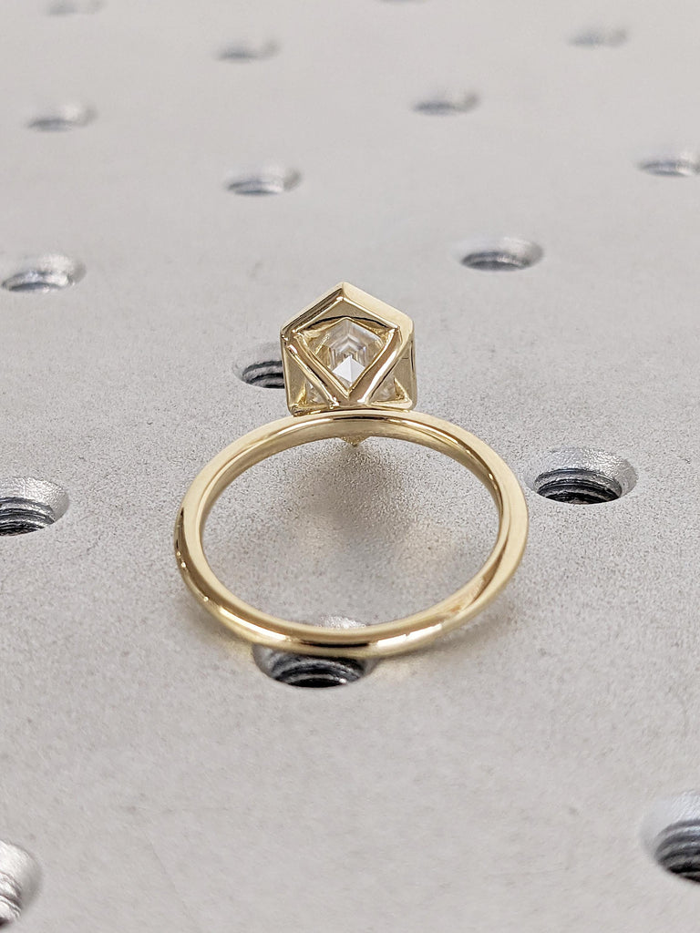 Hexagon Cut Lab Grown Diamond Ring, 14K Yellow Gold Bezel Set Ring, Solitaire Engagement Ring, Unique Promise Ring for Her, Anniversary Gift