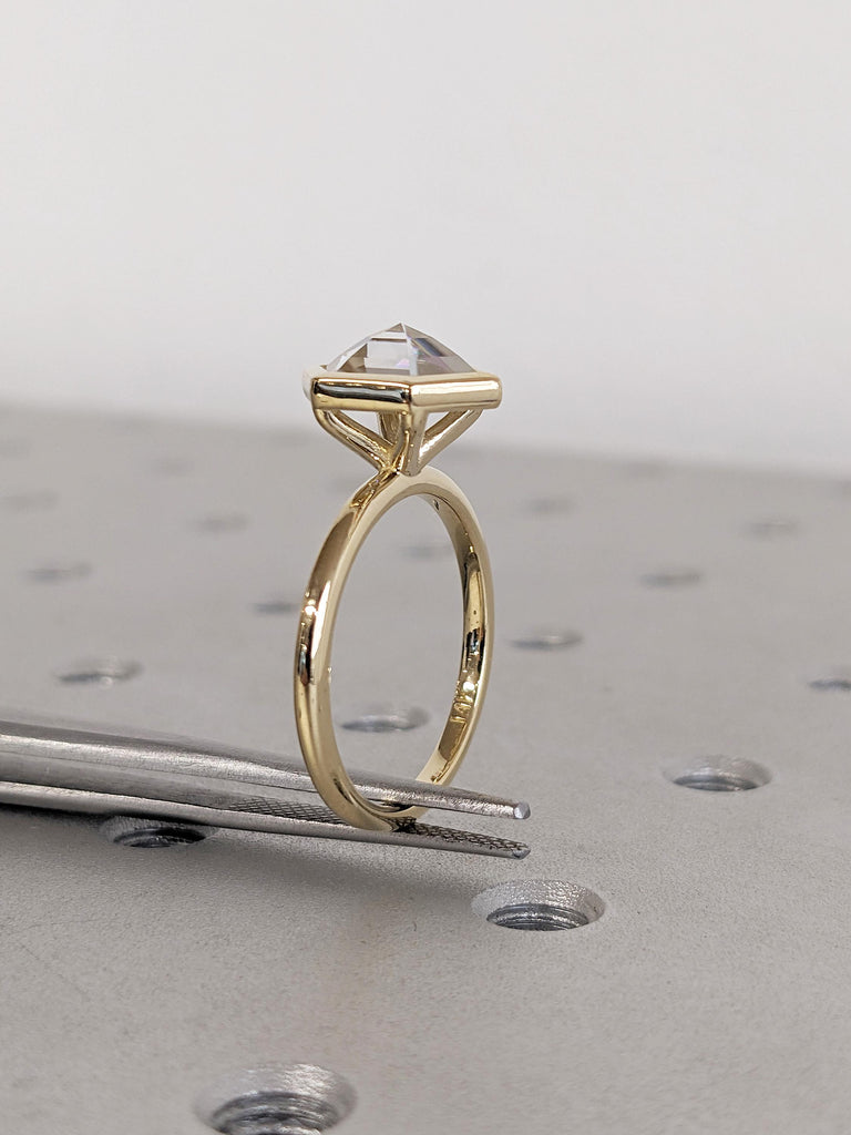 Hexagon Cut Lab Grown Diamond Ring, 14K Yellow Gold Bezel Set Ring, Solitaire Engagement Ring, Unique Promise Ring for Her, Anniversary Gift