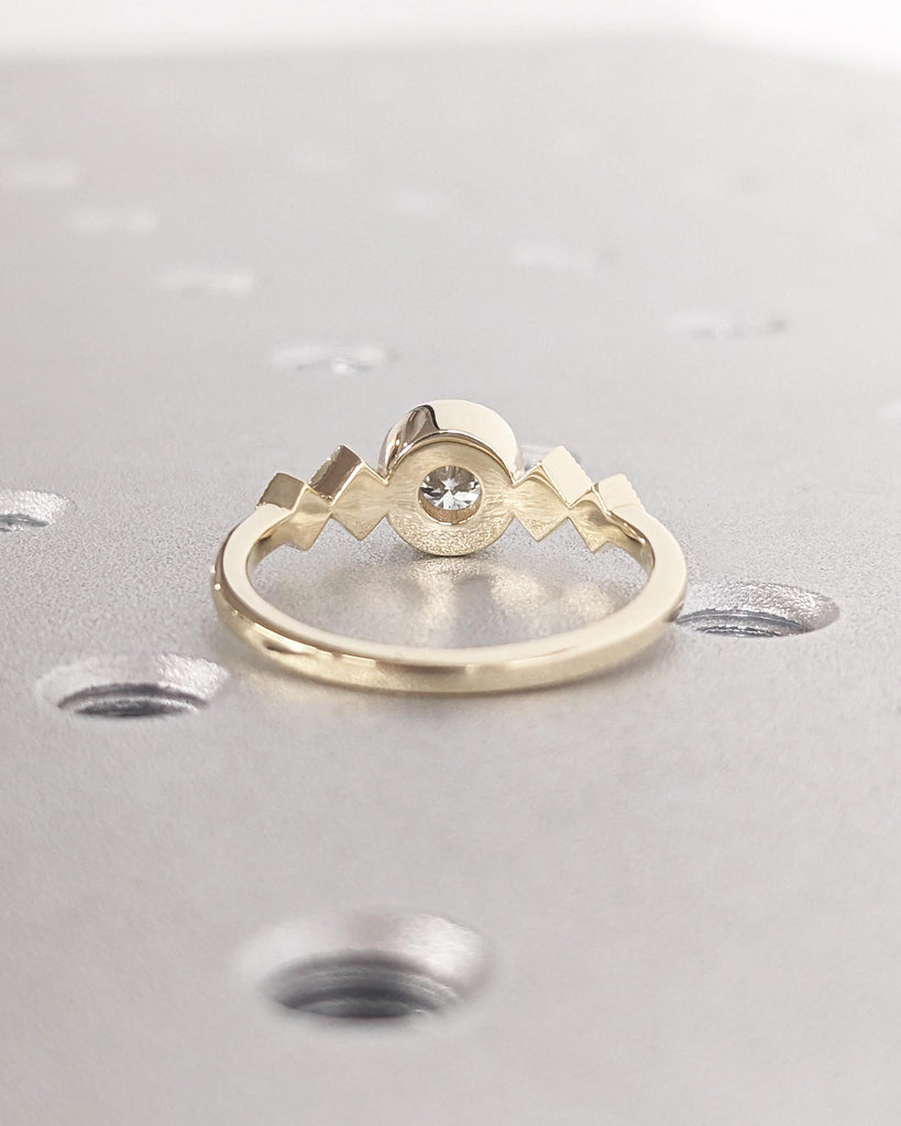 Milgrain 14k Yellow Gold Wedding Rings for Women, Bezel Set Lab Diamond Anniversary Ring, Art Deco Diamond Promise Ring for Her, Bridal Gift