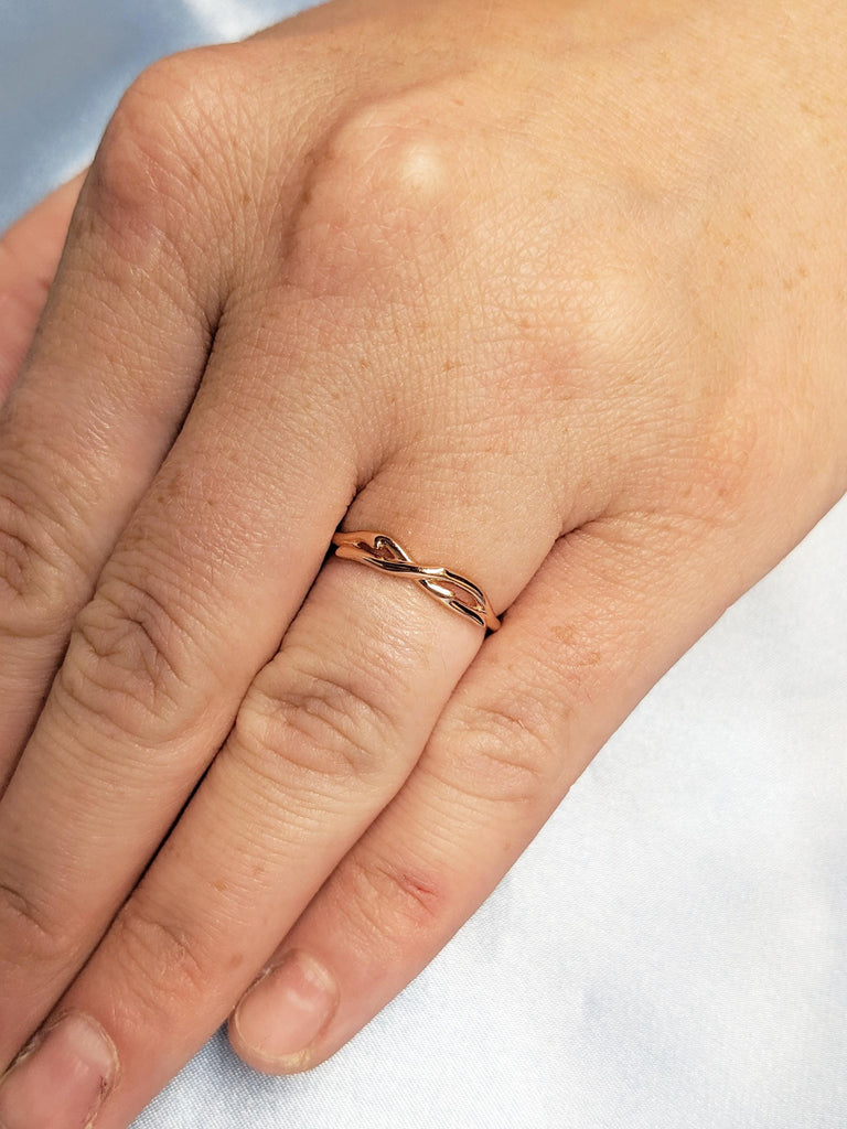 Dainty Twig Rings, 14k Rose Gold Wedding Ring, Stackable Ring, Stacking Rings for Women, Twist Wedding Band, Matching Ring, Gift for Her