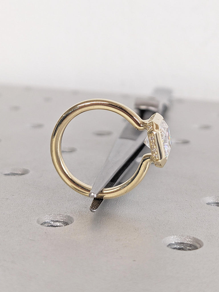 Lab Grown Diamond Engagement Ring, 14K Gold Ring, Lab Grown Diamond Ring, Hidden Halo Statement Ring, Bezel Set Ring, Unique Gift for Women