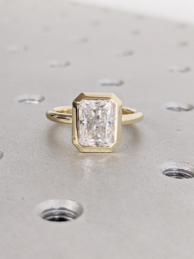 Radiant Cut Lab Grown Diamond Engagement Ring | Dainty 14K Yellow Gold Solitaire Ring | Hidden Halo Anniversary Ring | Unique Gift for Wife