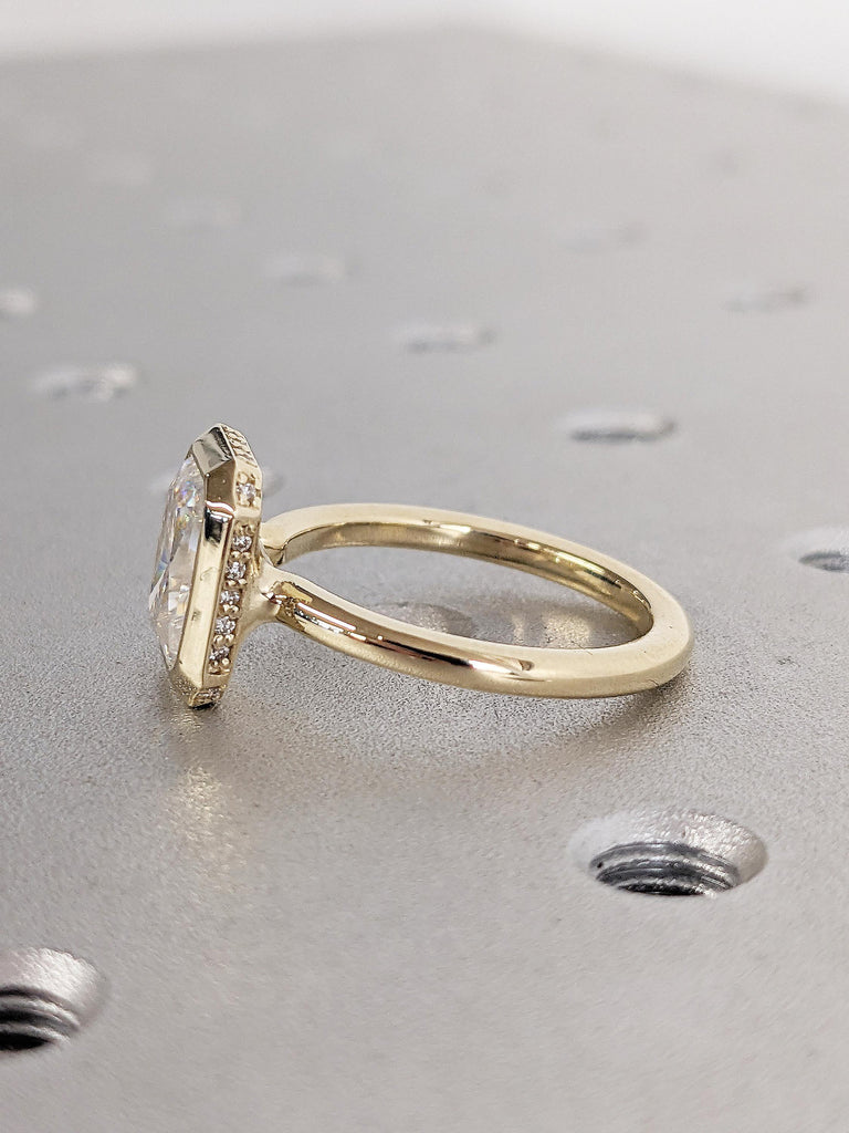 Radiant Cut Lab Grown Diamond Engagement Ring | Dainty 14K Yellow Gold Solitaire Ring | Hidden Halo Anniversary Ring | Unique Gift for Wife