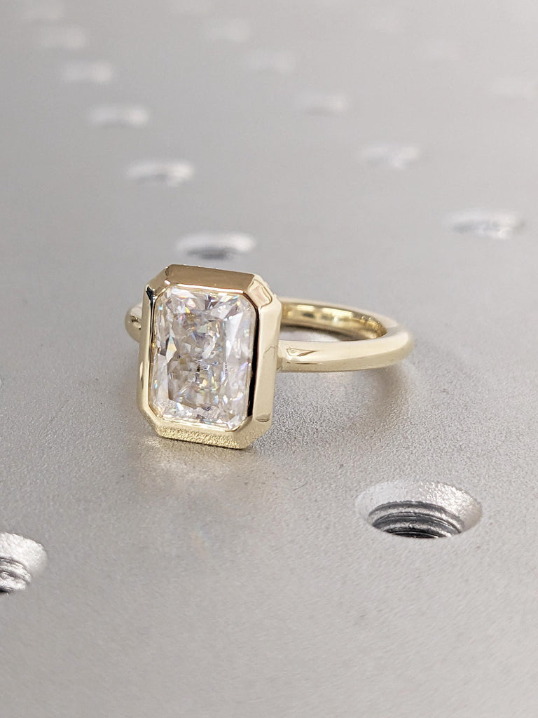 Radiant Cut Lab Grown Diamond Engagement Ring | Dainty 14K Yellow Gold Solitaire Ring | Hidden Halo Anniversary Ring | Unique Gift for Wife