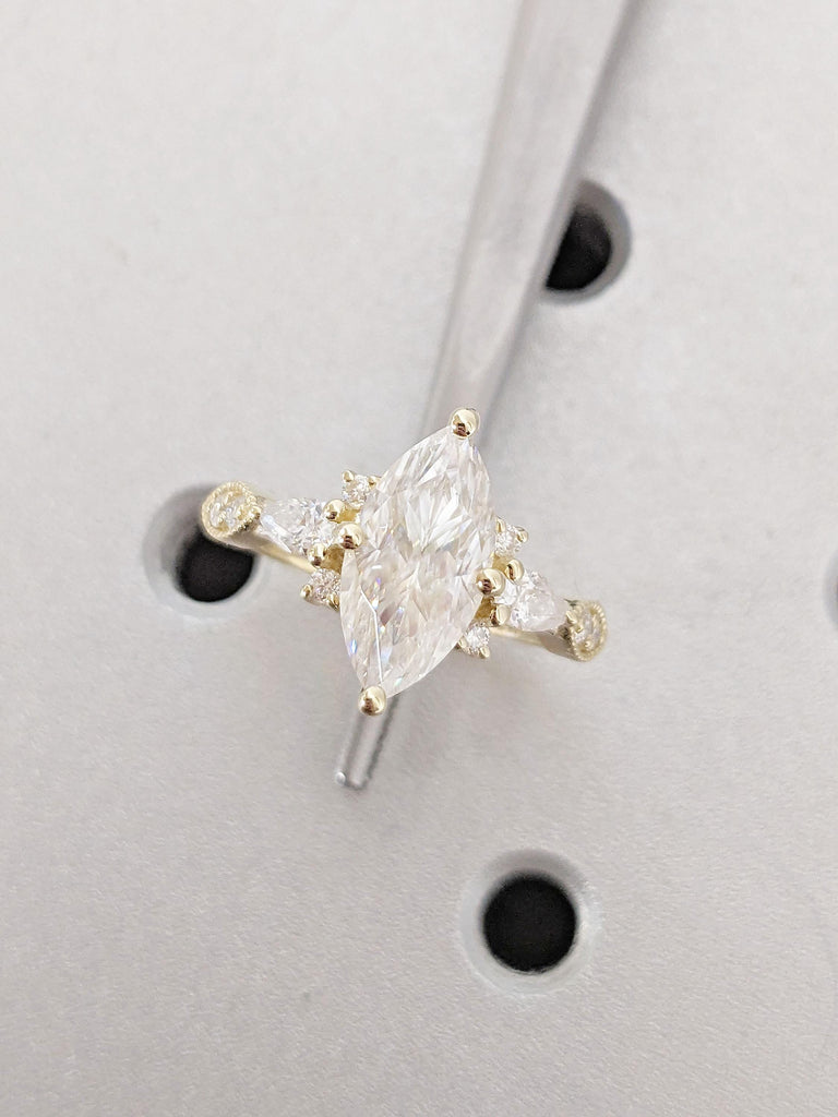 Marquise cut Moissanite Engagement Ring | 14K Solid Gold Promise Ring | 1, 1.5, 2CT Moissanite | Milgrain Vintage Wedding Ring