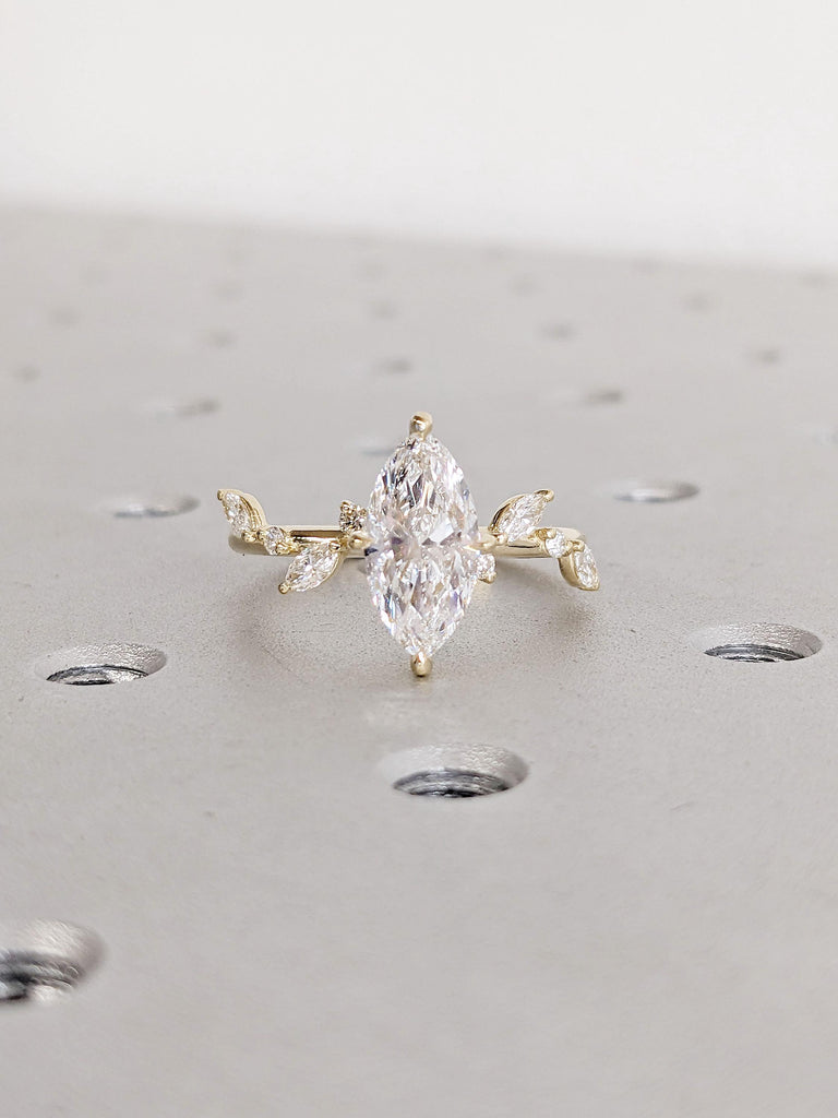 Marquise and Round cut Moissanite Cluster Ring | 14k Gold Engagement Ring for Women