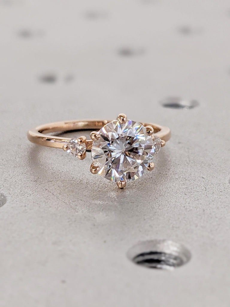 Unique Round Moissanite Engagement Rings for Women, Art Deco 14k Rose Gold Moissanite Ring, Vintage Anniversary Ring, Birthday Gift for Wife