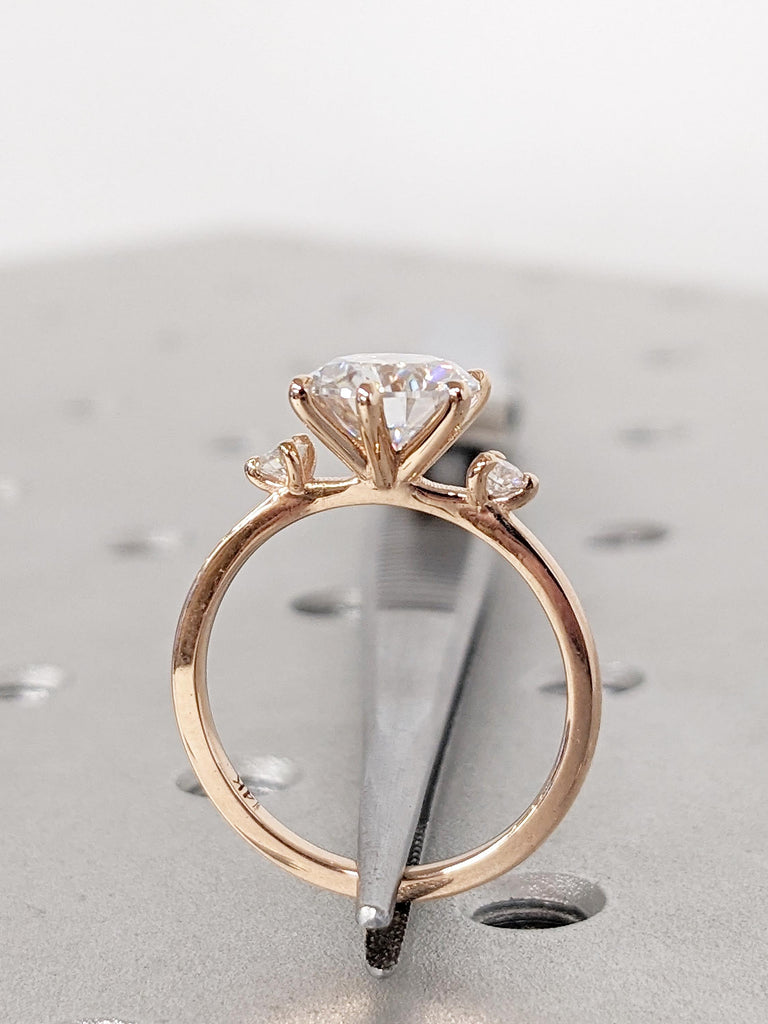 Unique Round Moissanite Engagement Rings for Women, Art Deco 14k Rose Gold Moissanite Ring, Vintage Anniversary Ring, Birthday Gift for Wife