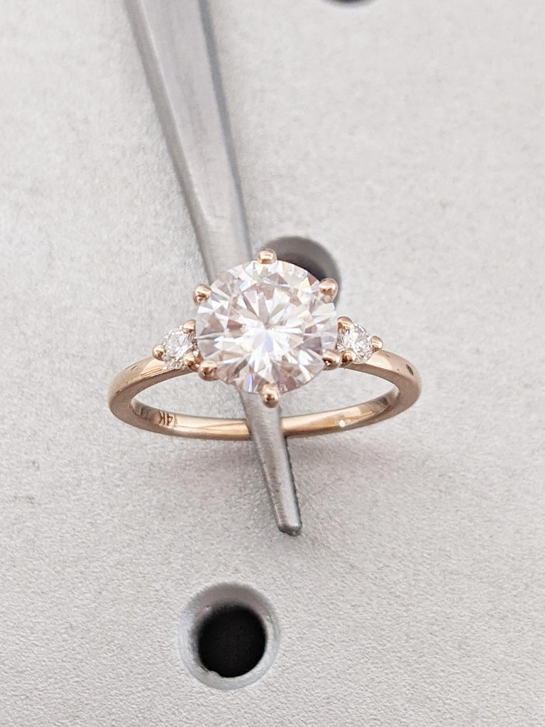 Unique Round Moissanite Engagement Rings for Women, Art Deco 14k Rose Gold Moissanite Ring, Vintage Anniversary Ring, Birthday Gift for Wife