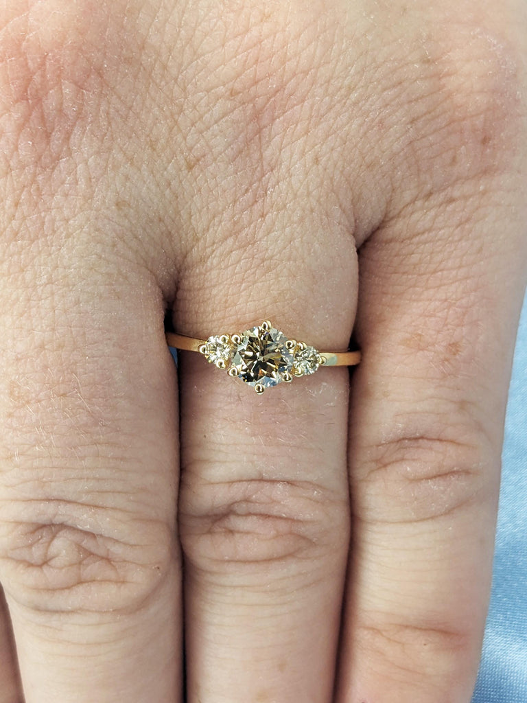 Round Cut Champagne Diamond Ring, 18k Yellow Gold Engagement Ring, Art Deco Diamond Ring, Promise Rings for Women, Anniversary Gift for Her