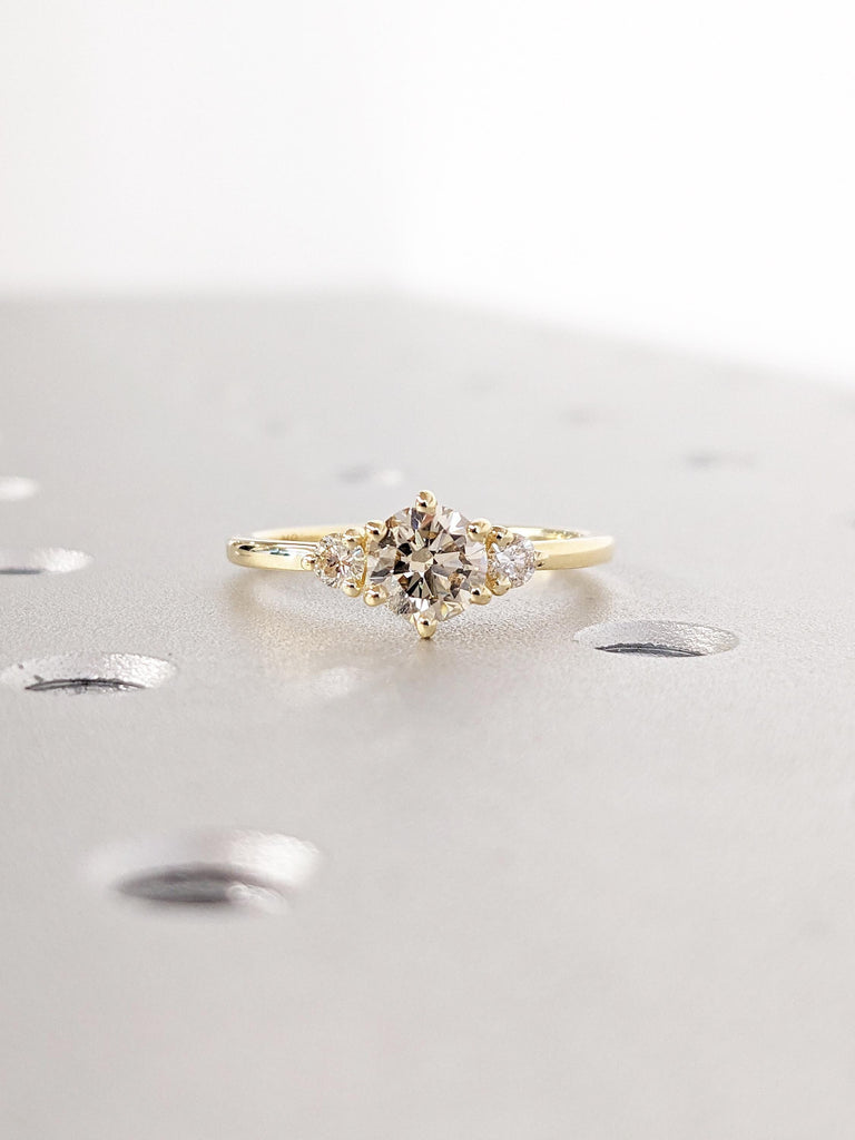 Art Deco Champagne Diamond Ring, 18k Yellow Gold Wedding Band, Round Cut Diamond Ring, Gold Rings for Women, Gift for Women, Unique Jewelry